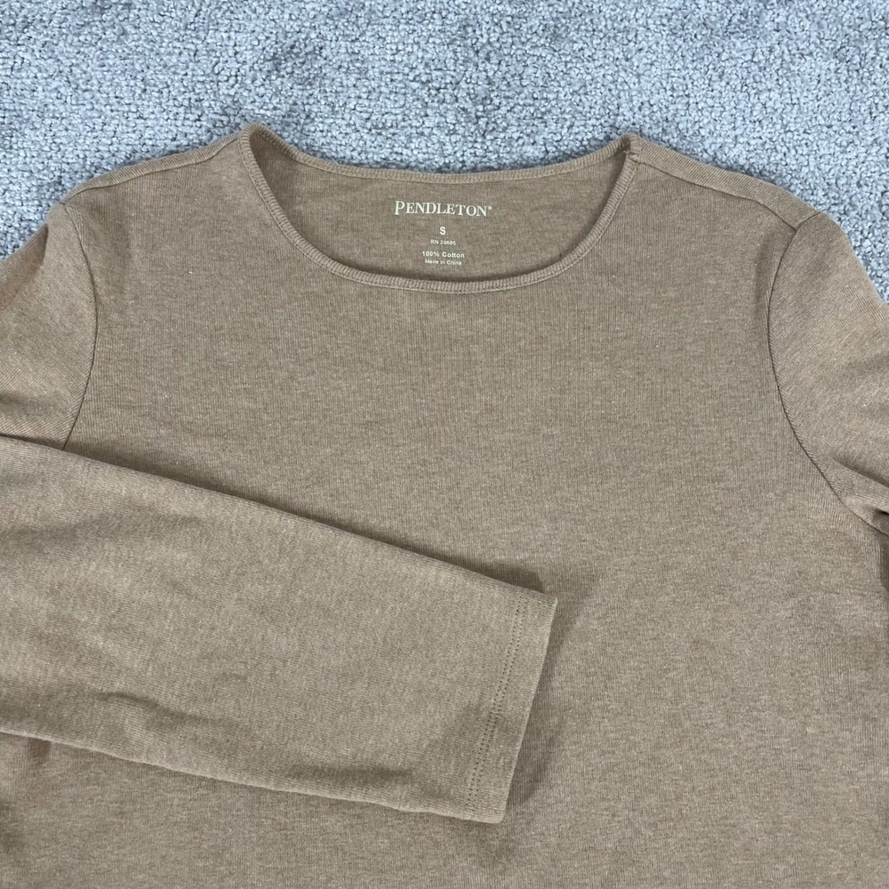 Pendleton‎ Top Womens Small Tan Cotton Long Sleeve Crew Neck Ribbed Minimalist